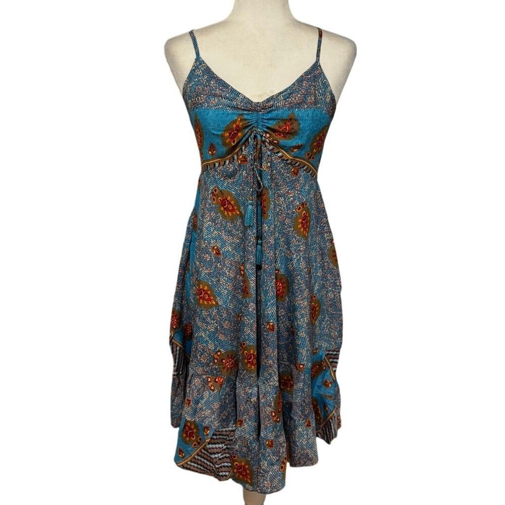 Karma Highway Blue Boho Midi Slip Dress One Size Boho Resort Wear - Picture 2 of 7